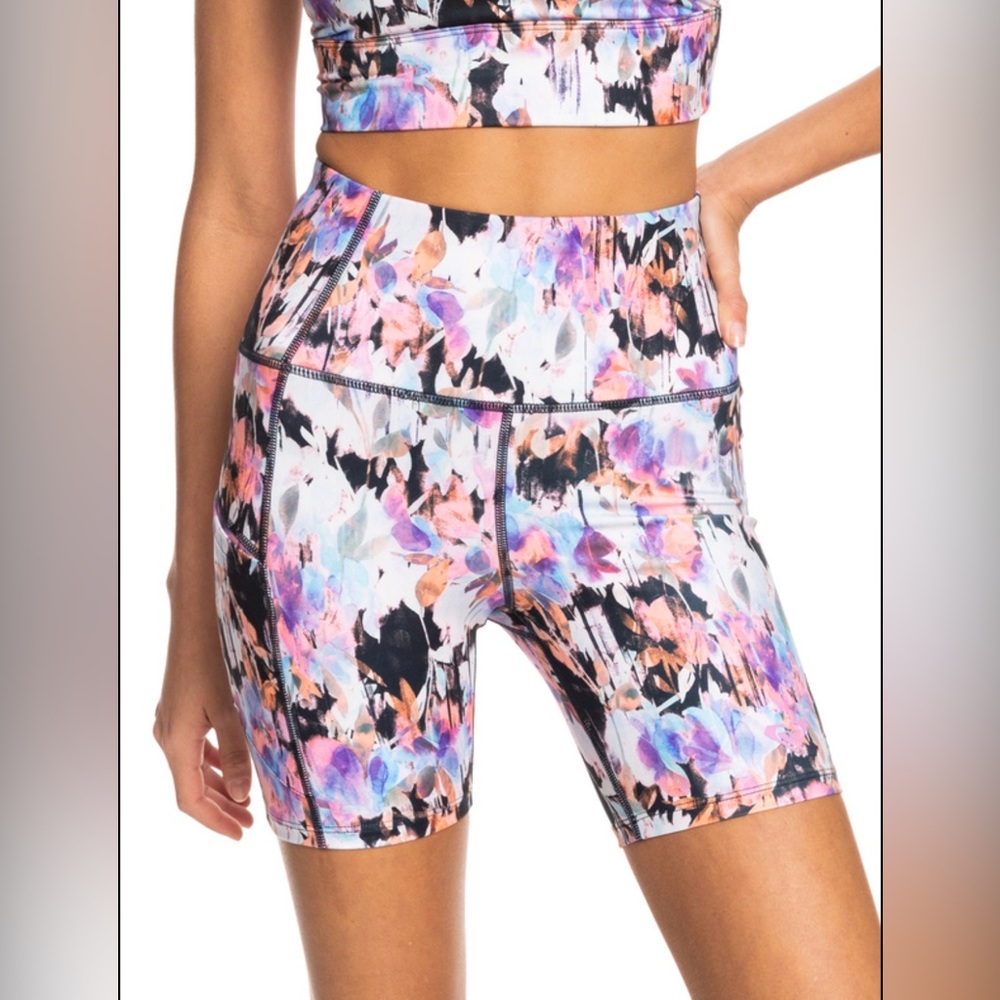 ROXY Women’s Heart Into It Colorful High Waisted Athletic Biker Shorts